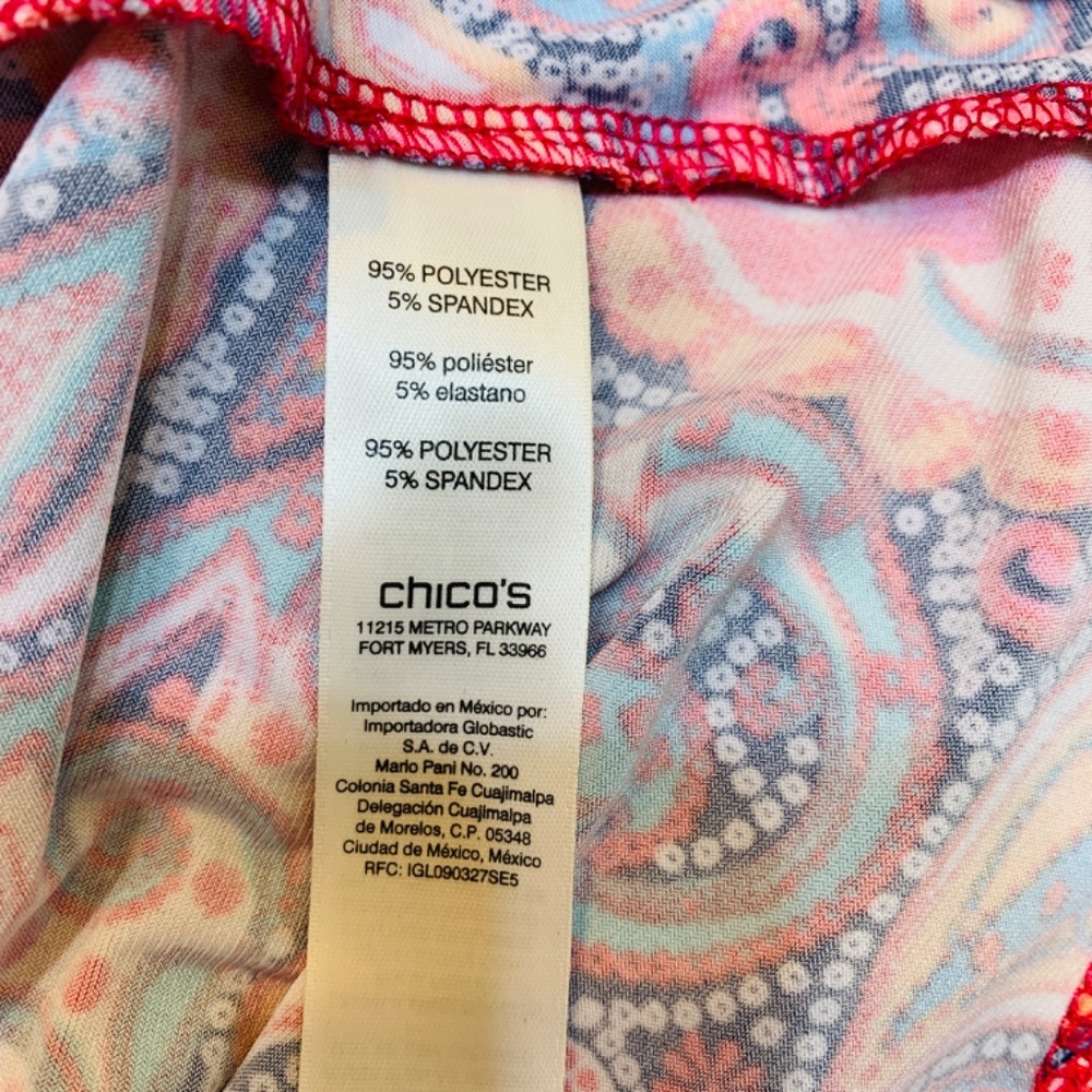Chico's Paisley Shirt Chicos Size 1 = US Medium Stretchy Slinky Keyhole Back - Picture 11 of 13